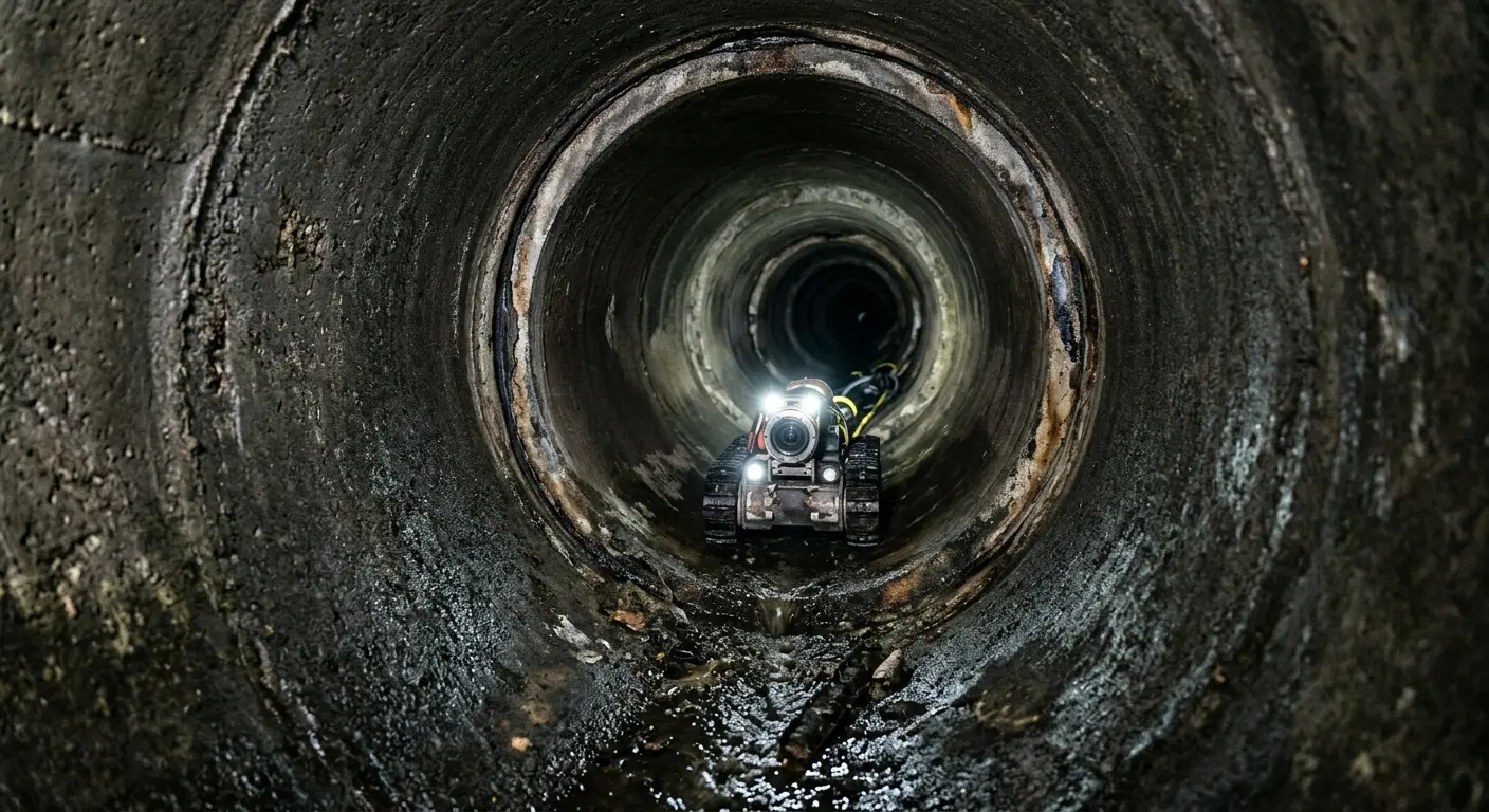 Robotic sewer camera inspecting pipe interior for Sewer Line Cleaning in Avon